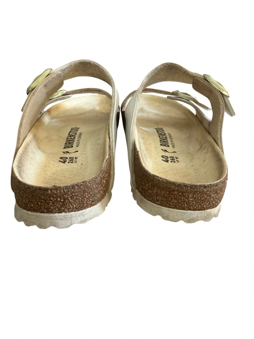 Birkenstock Arizona Split Slide Sandal in Women’s 40 (9-9.5 US) in White/Gold